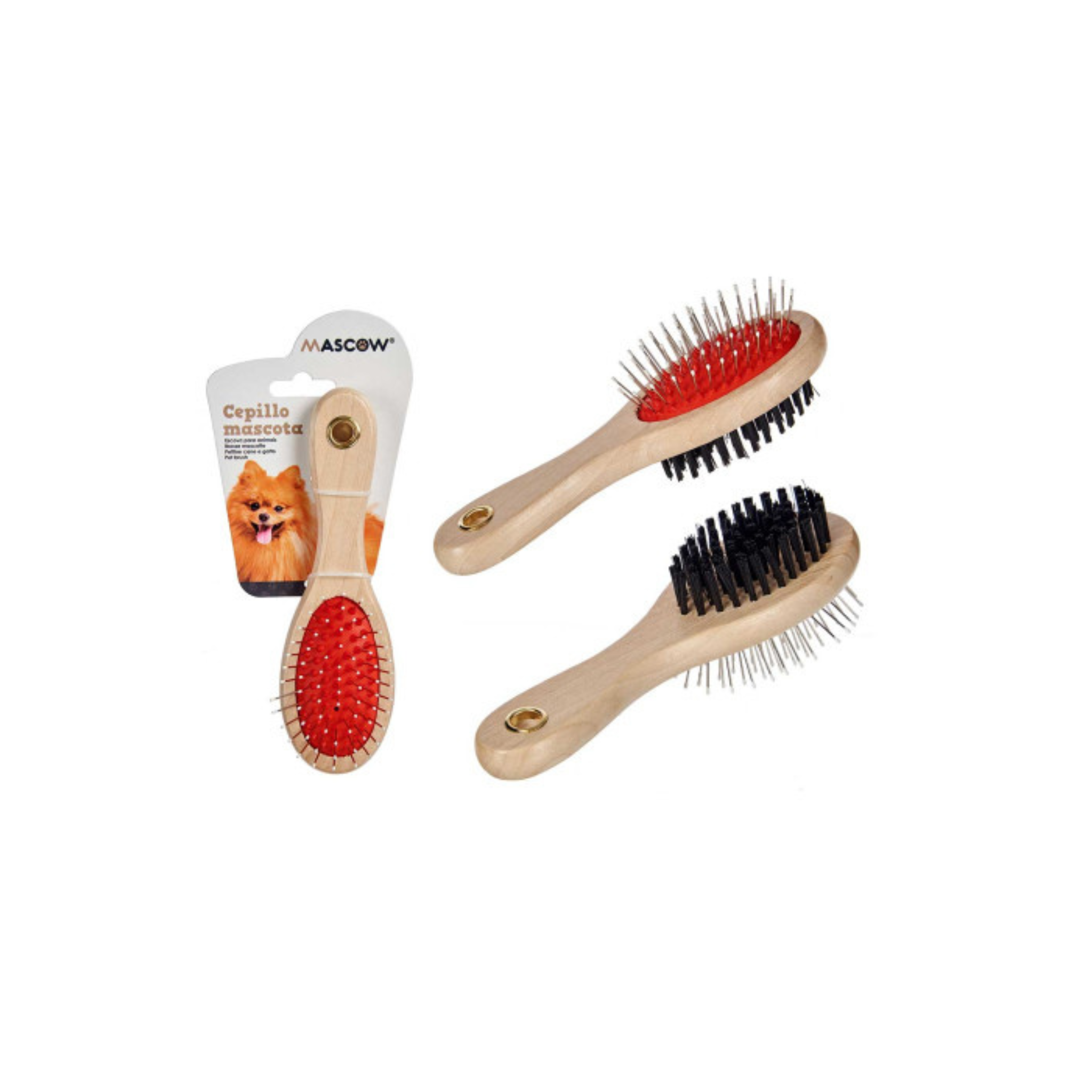 Brosse double face pour animaux – manche en bois