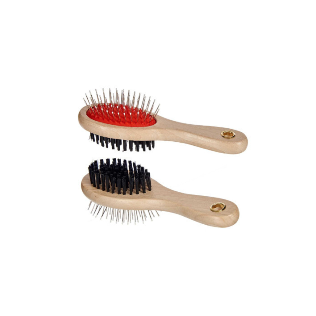 Brosse double face pour animaux – manche en bois